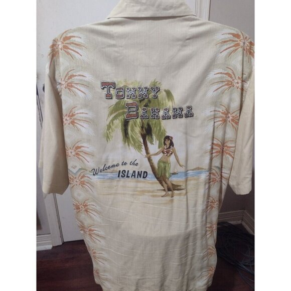 Tommy Bahama “Welcome To The Island” Embroidered Silk Camp Shirt Size XL Yellow - Picture 7 of 12
